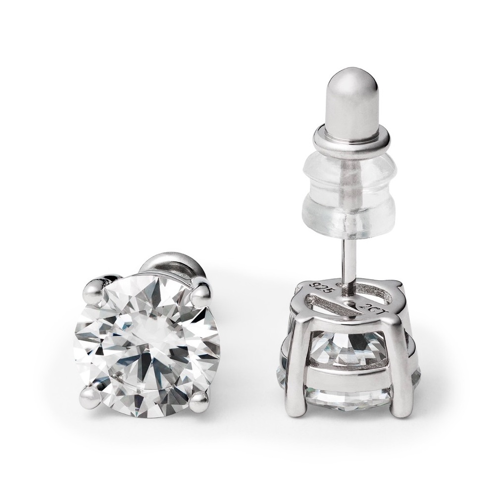 Moissanite Diamond 18k White Gold Stud Earrings 4-Prong
